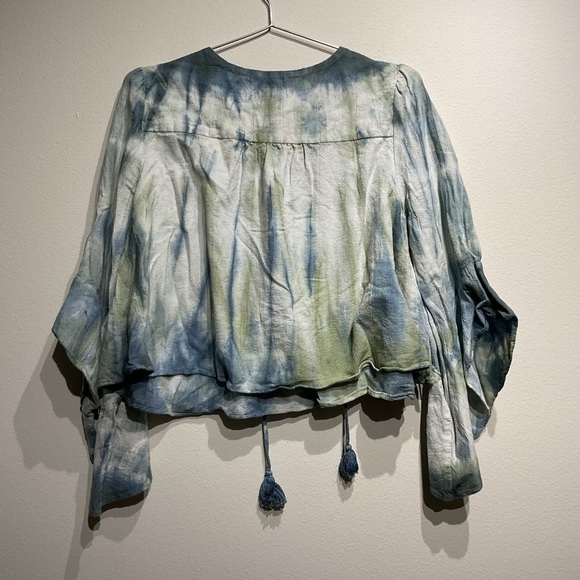 Moon River Crop Top Tie Dye Shirt Size L Slouchy- String Boho Flared Sleeve - Picture 6 of 7